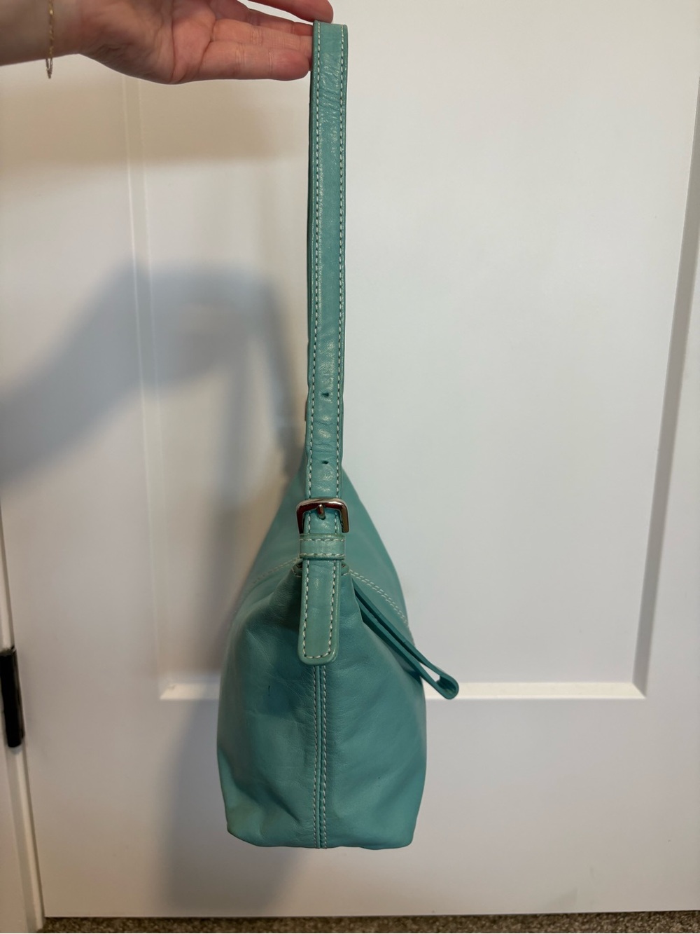 Y2K Danier Turquoise Leather Shoulder Bag - Picture 3 of 16